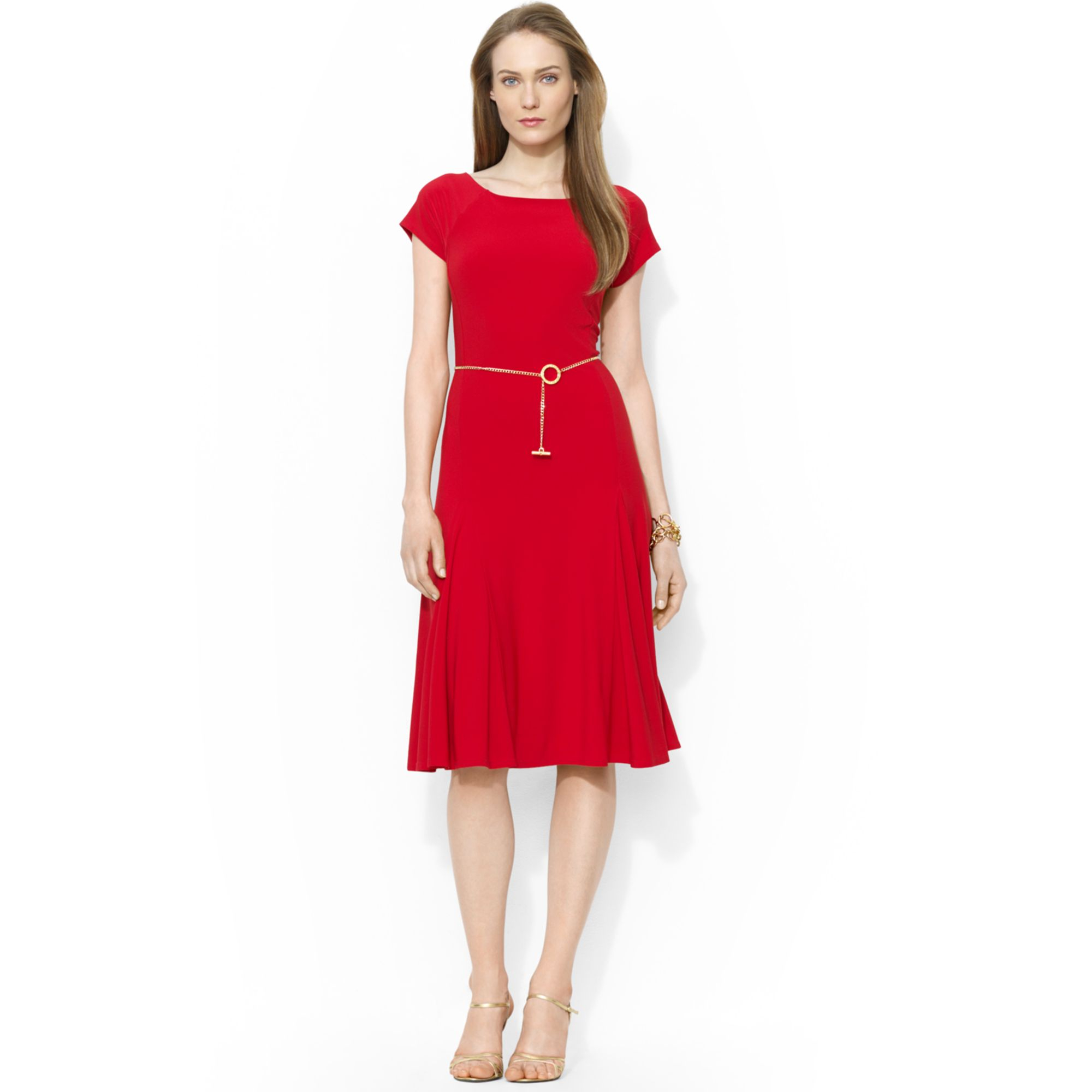 Ralph Lauren Lauren Shortsleeve Chainbelt Aline Dress in Red (Summer ...