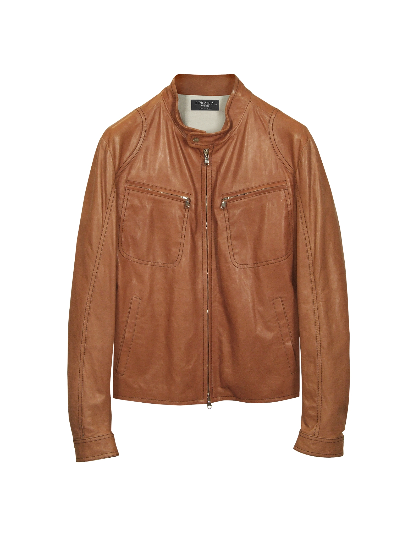 Forzieri Tan Leather Motorcycle Jacket in Brown for Men