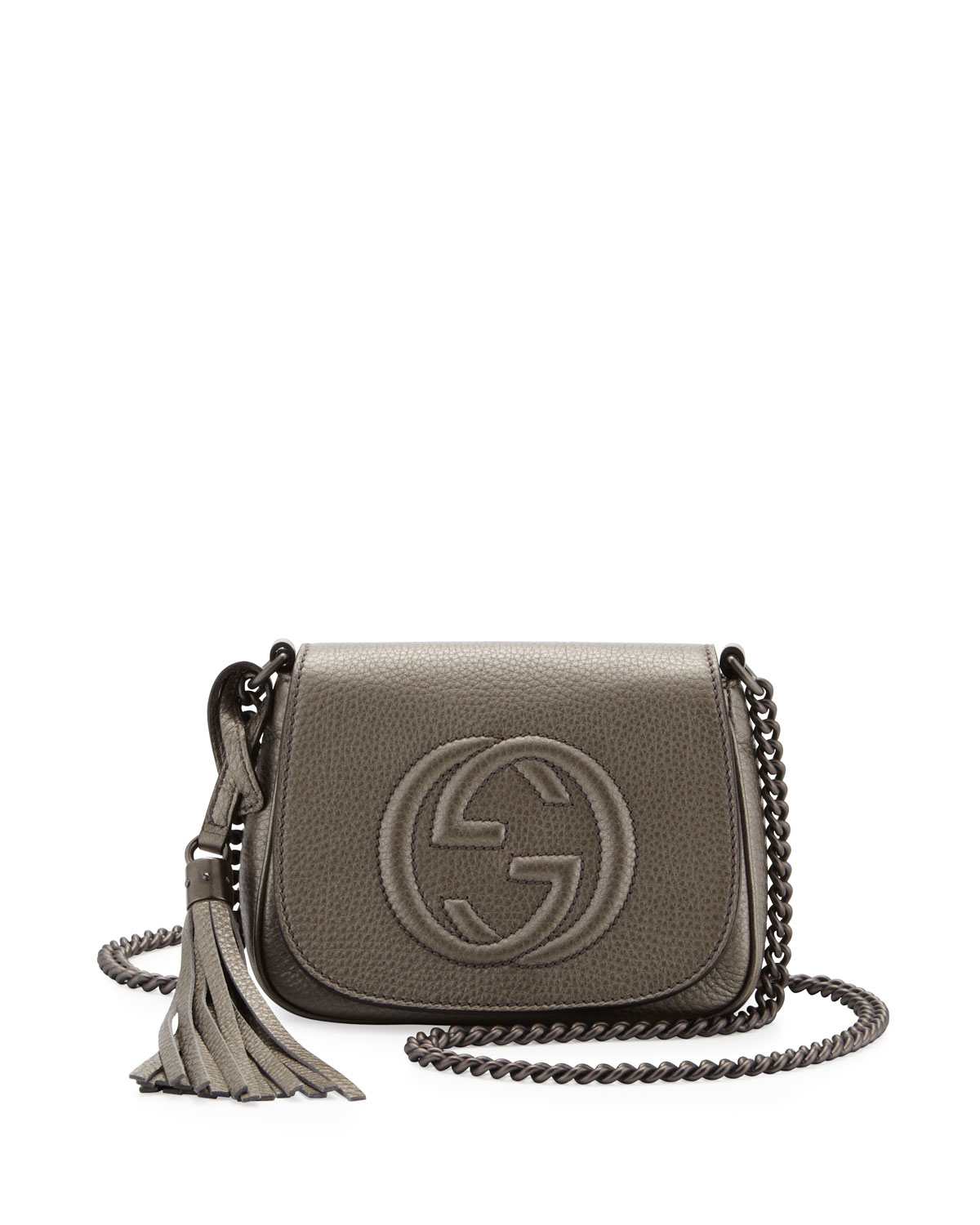 Gucci Soho Metallic Leather Chain Crossbody Bag in Gray (Gunmetal) | Lyst