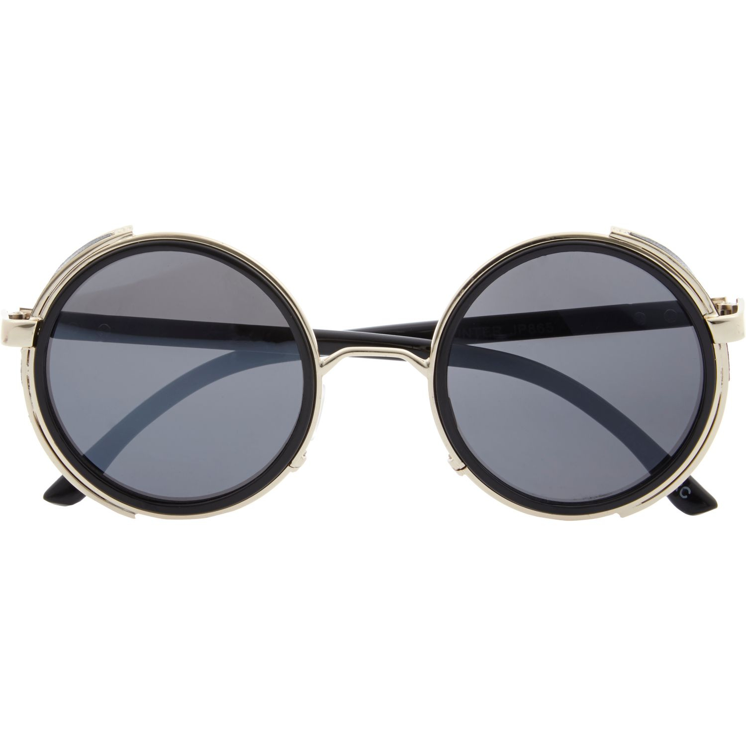 River Island Black And Gold Tone Round Aviator Sunglasses In Black 