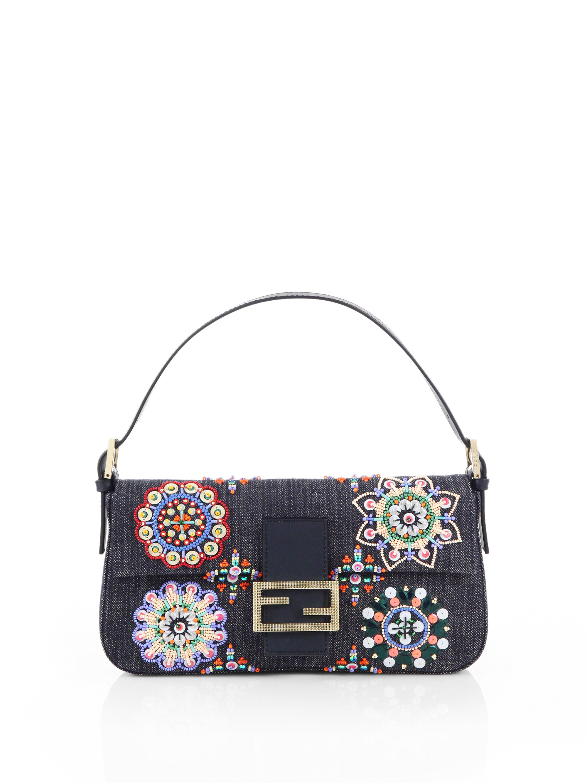 Fendi Beaded Denim Baguette Shoulder Bag in Blue (BLUE MULTI) Lyst