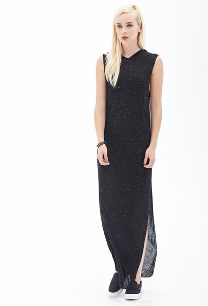 Forever 21 Hooded Maxi Dress in Black (Blackwhite)