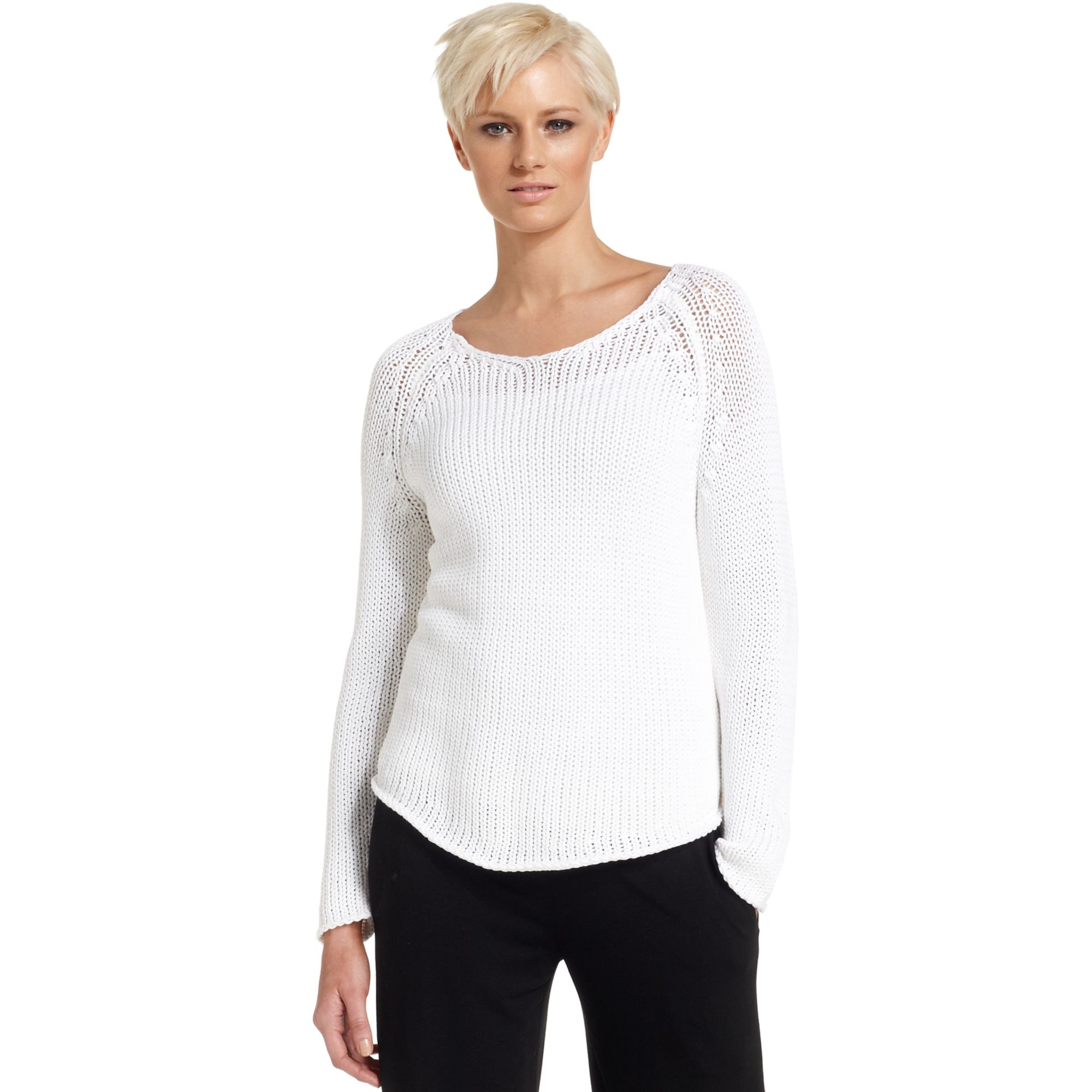 Eileen Fisher Long Sleeve Crochet Sweater in White Lyst