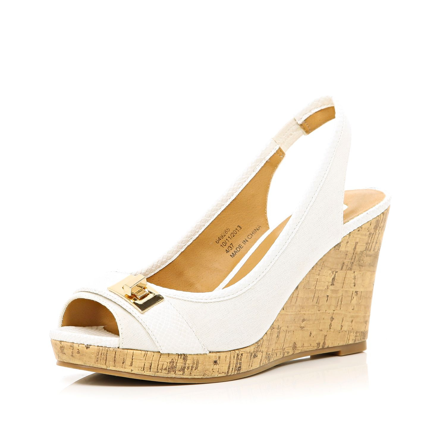 River Island White Sling Back Canvas Wedges in Beige (White) | Lyst