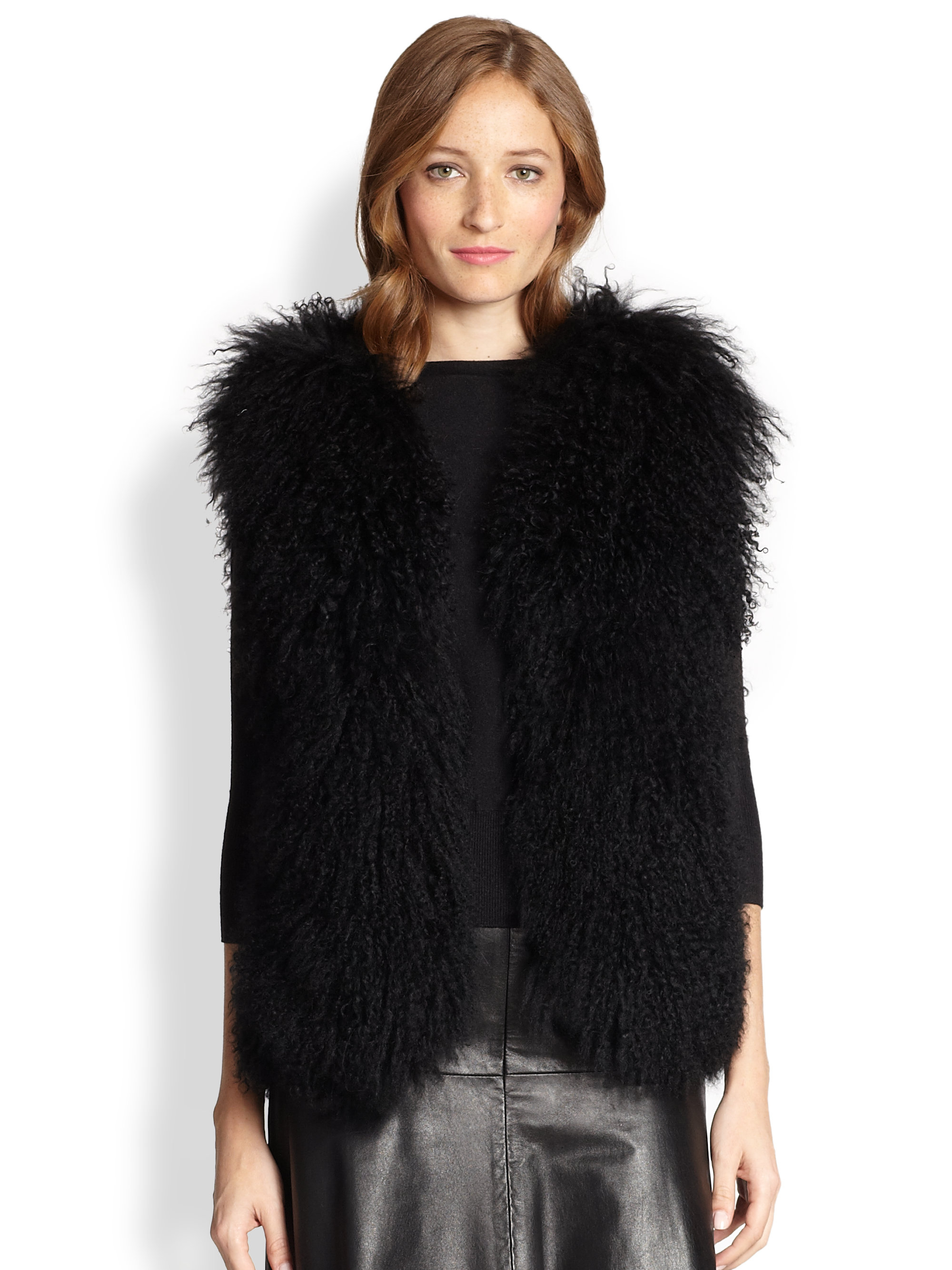 Milly Elsa Fur Vest In Black Lyst 1630