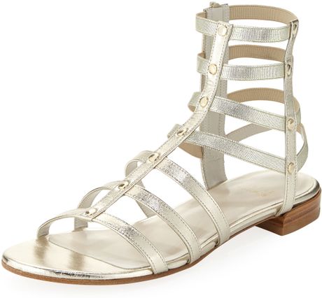 Stuart Weitzman Caesar Metallic Leather Gladiator Sandal in Silver ...