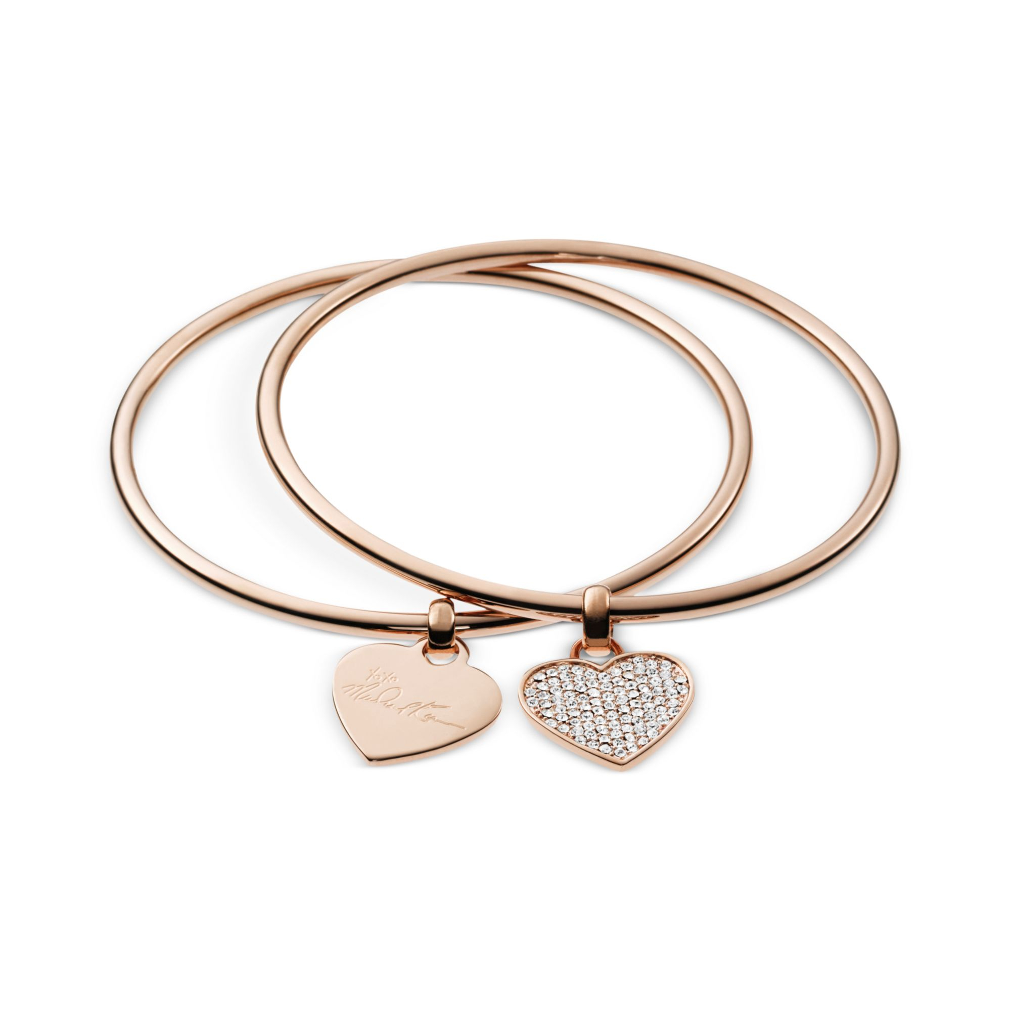 Michael Kors Rose Goldtone Heart Charm Bangle Bracelets in Pink (rose