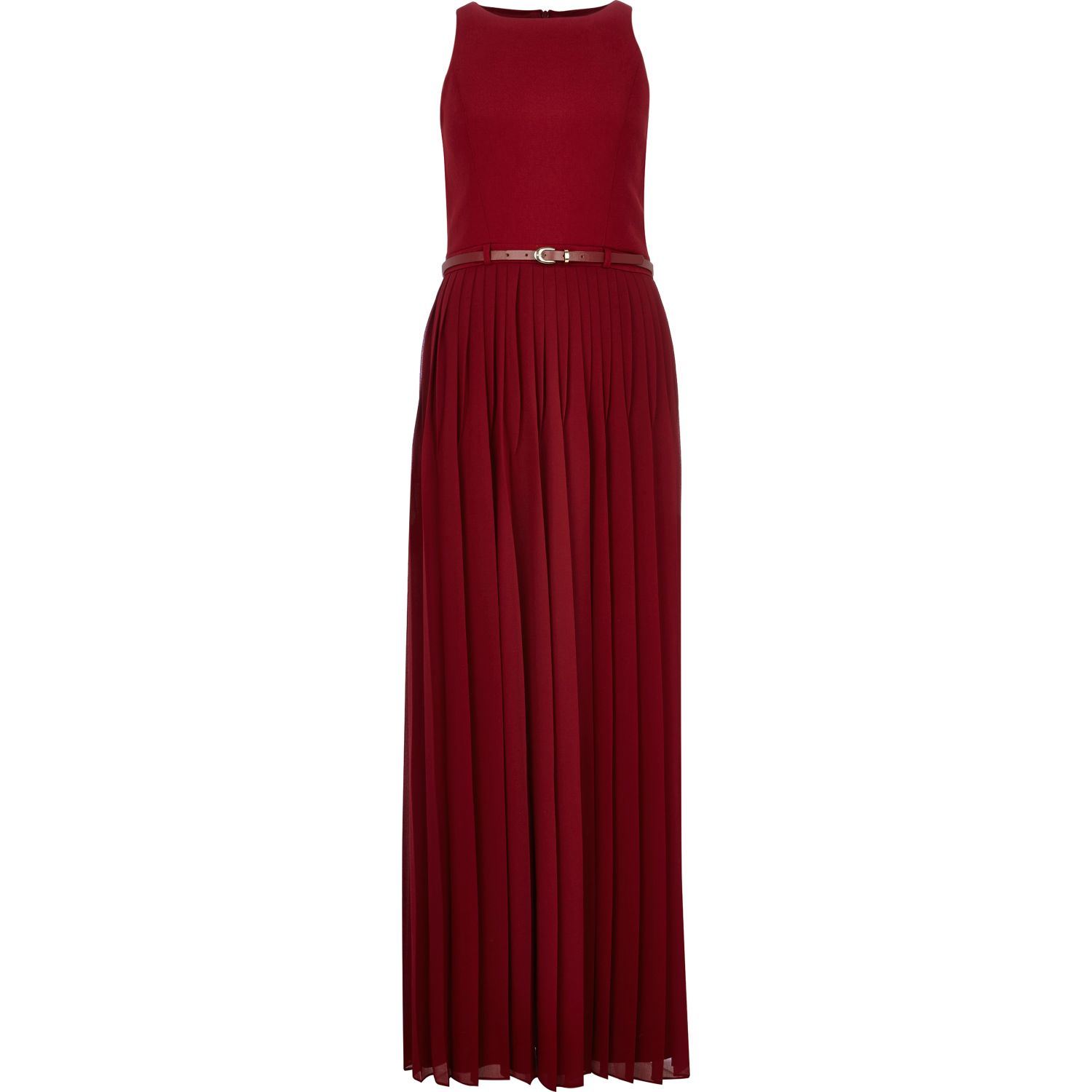 River Island Red Pleated Belted Maxi Dress in Red