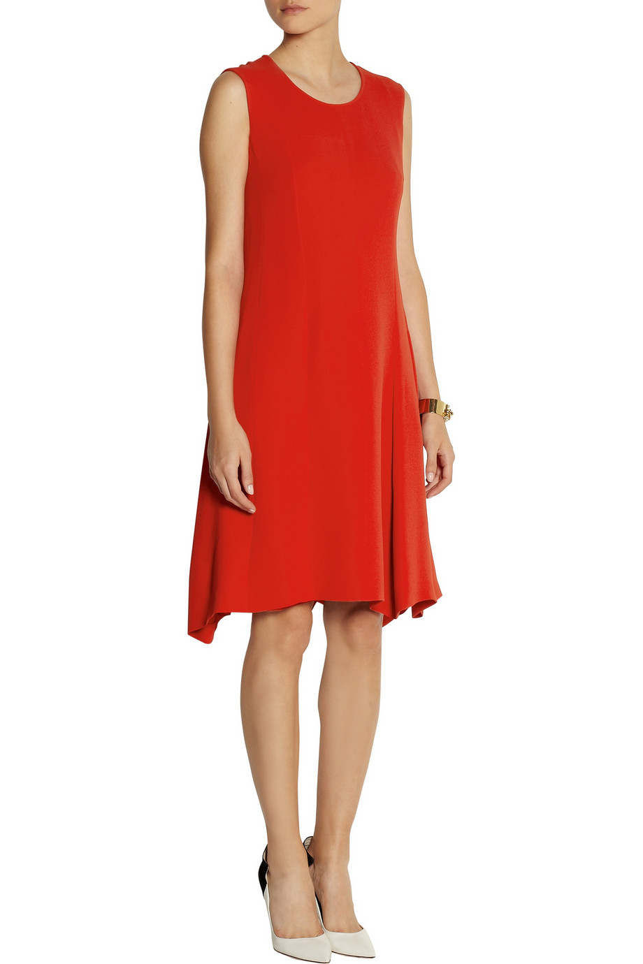 Jil Sander Pleated Silk-Crepe Dress in Red | Lyst