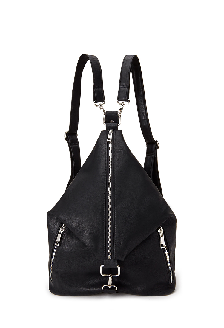 Forever 21 Convertible Zip-Front Backpack in Black | Lyst