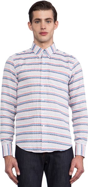 Naked Famous Regular Shirt Gauze Stripes Dots In Multicolor For Men