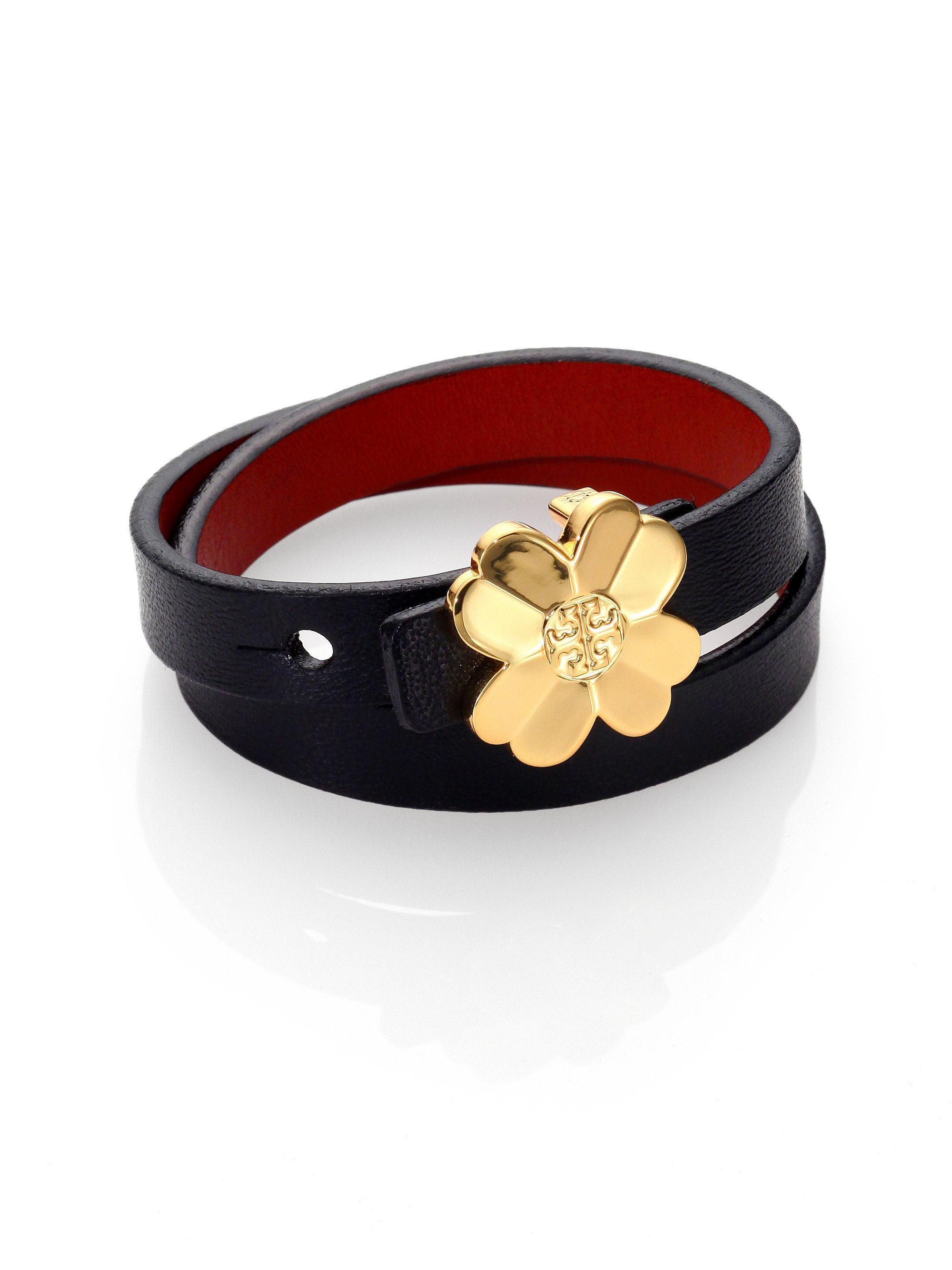 Tory Burch Shawn Reversible Leather Wrap Bracelet in Black Lyst