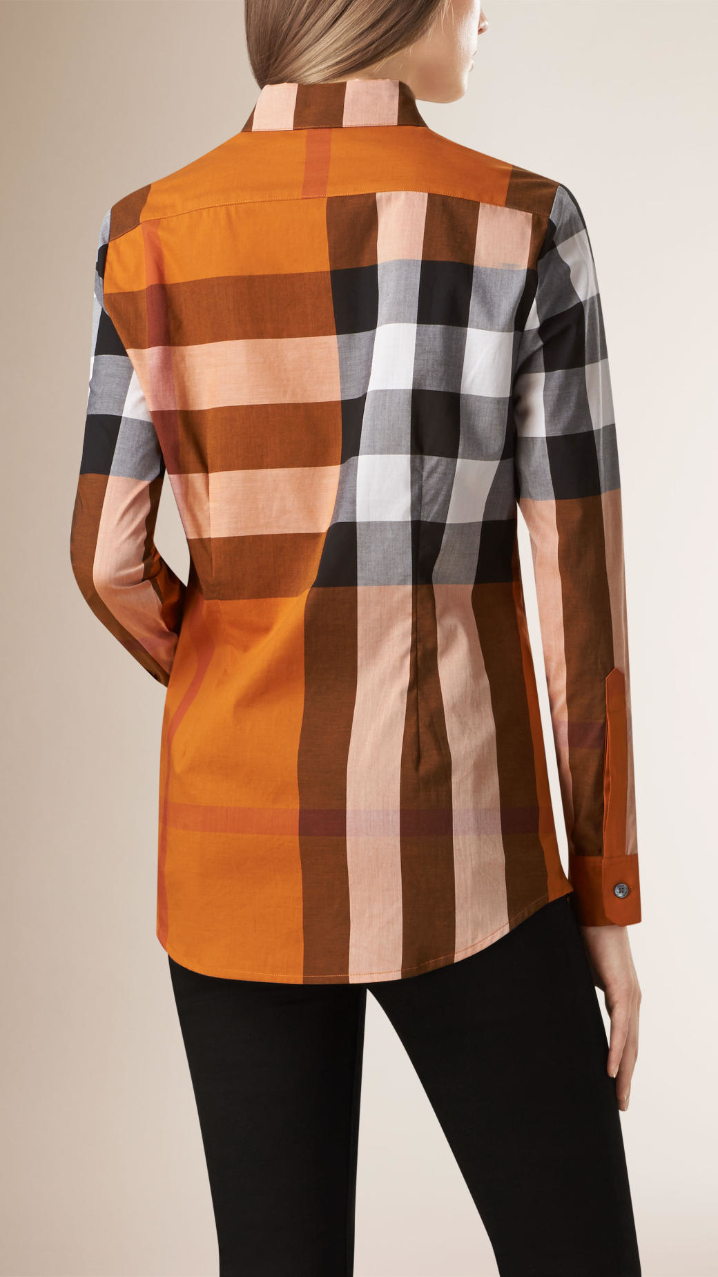 Burberry Check Cotton Shirt Burnt Orange Lyst