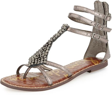 ... Ginger Beaded Metallic Gladiator Sandal Pewter in Silver (PEWTER