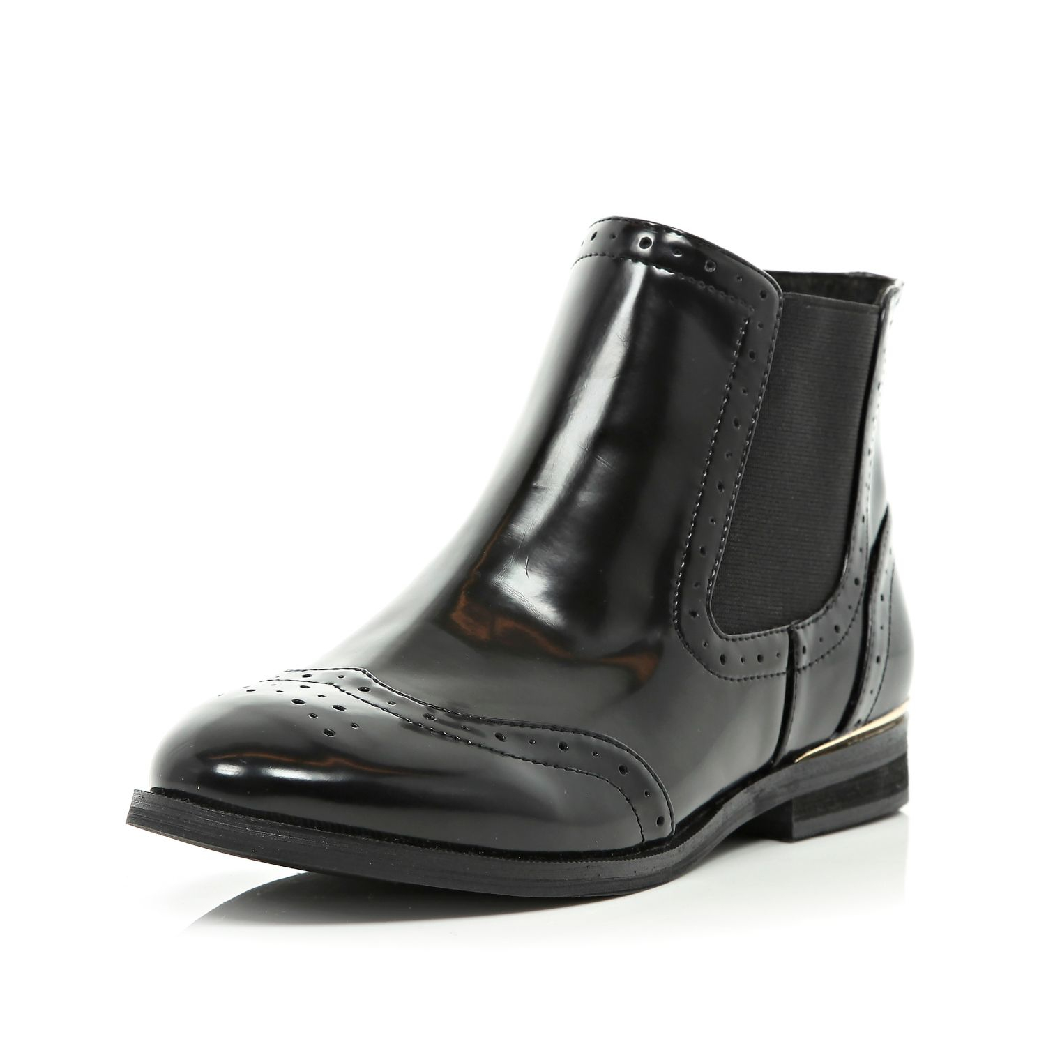 River Island Black Patent Brogue Chelsea Boots in Black | Lyst