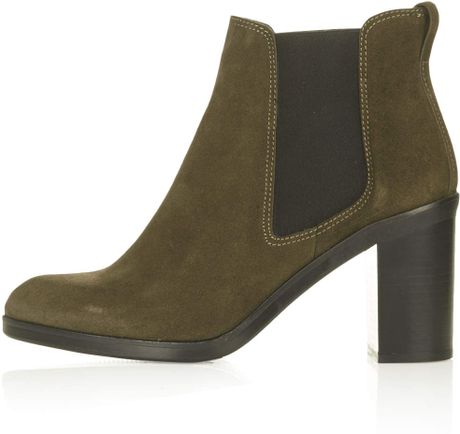 topshop square toe chunky chelsea boots in bottle green