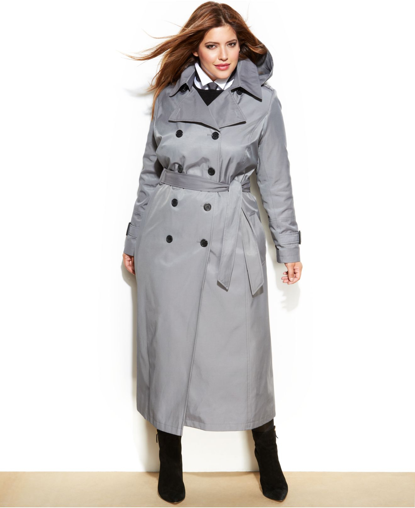 Dkny Plus Size Maxi Trench Coat in Gray (Iron)