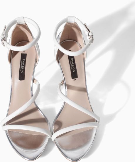 Zara High Heel Strappy Sandals in White | Lyst