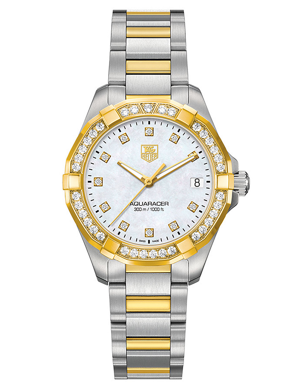 Tag Heuer Ladies Aquaracer Two-Tone Watch With Diamond Bezel in Silver