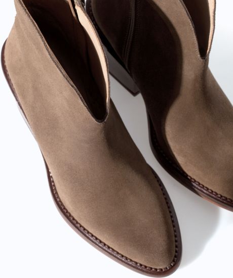 zara low heel leather ankle boots with elastic goring