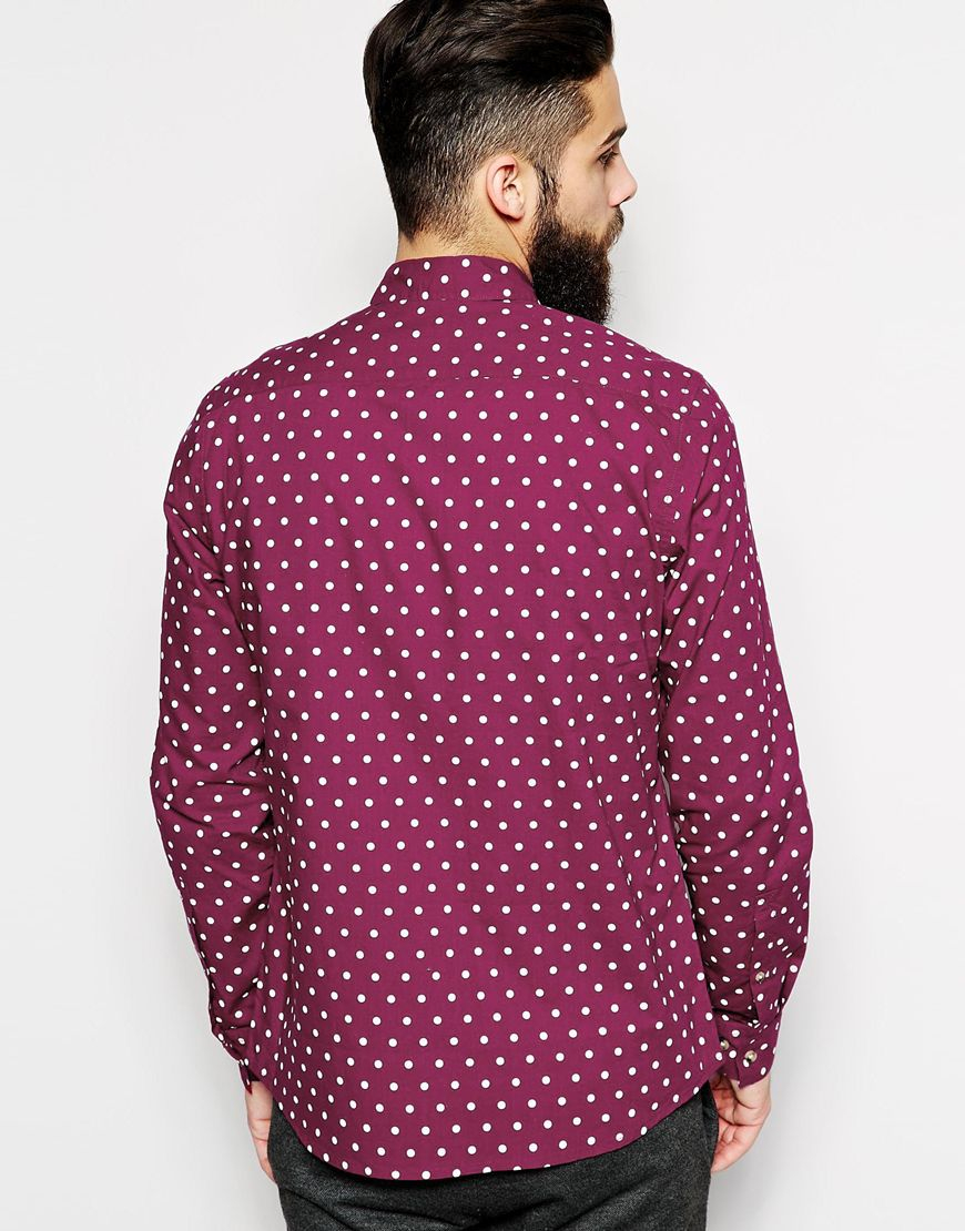 Asos Shirt In Long Sleeve With Polka Dot Print In Red For Men Lyst