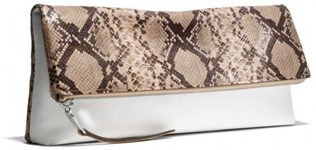 Coach The Large Clutchable in Python Printed Leather in White (UE/SNAKE