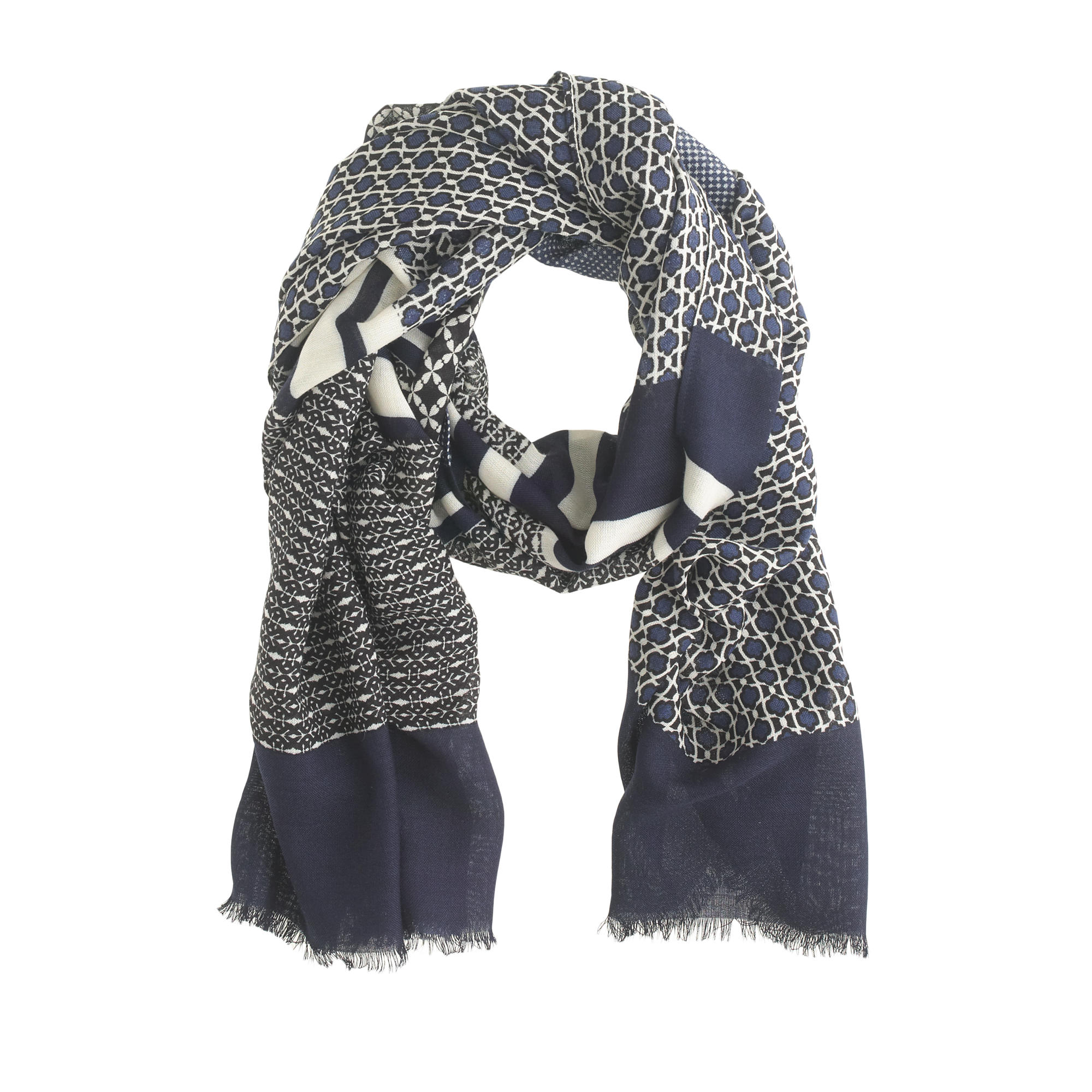J.crew Geo Medley Print Scarf in Gray (navy ivory) Lyst
