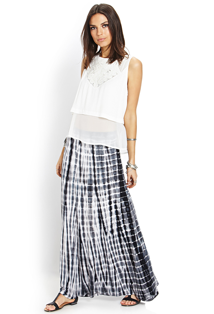 Forever 21 Tiedye Knit Maxi Skirt in Gray (White/grey) Lyst