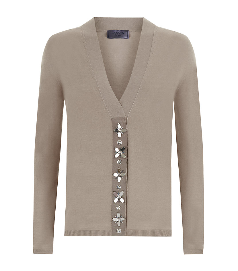 Lanvin Embellished Cardigan in Beige Lyst