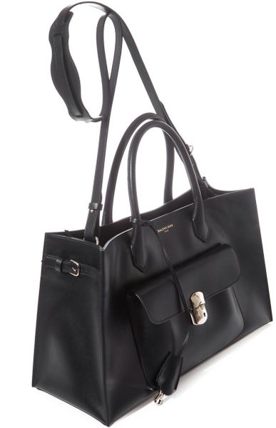 Balenciaga Padlock Work Large Leather Tote in Black | Lyst