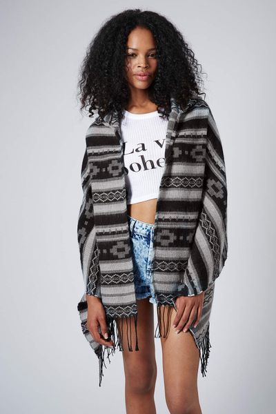 Monochrome Scarf Black Aztec hooded   Hooded Festival Topshop scarf Womens zara in