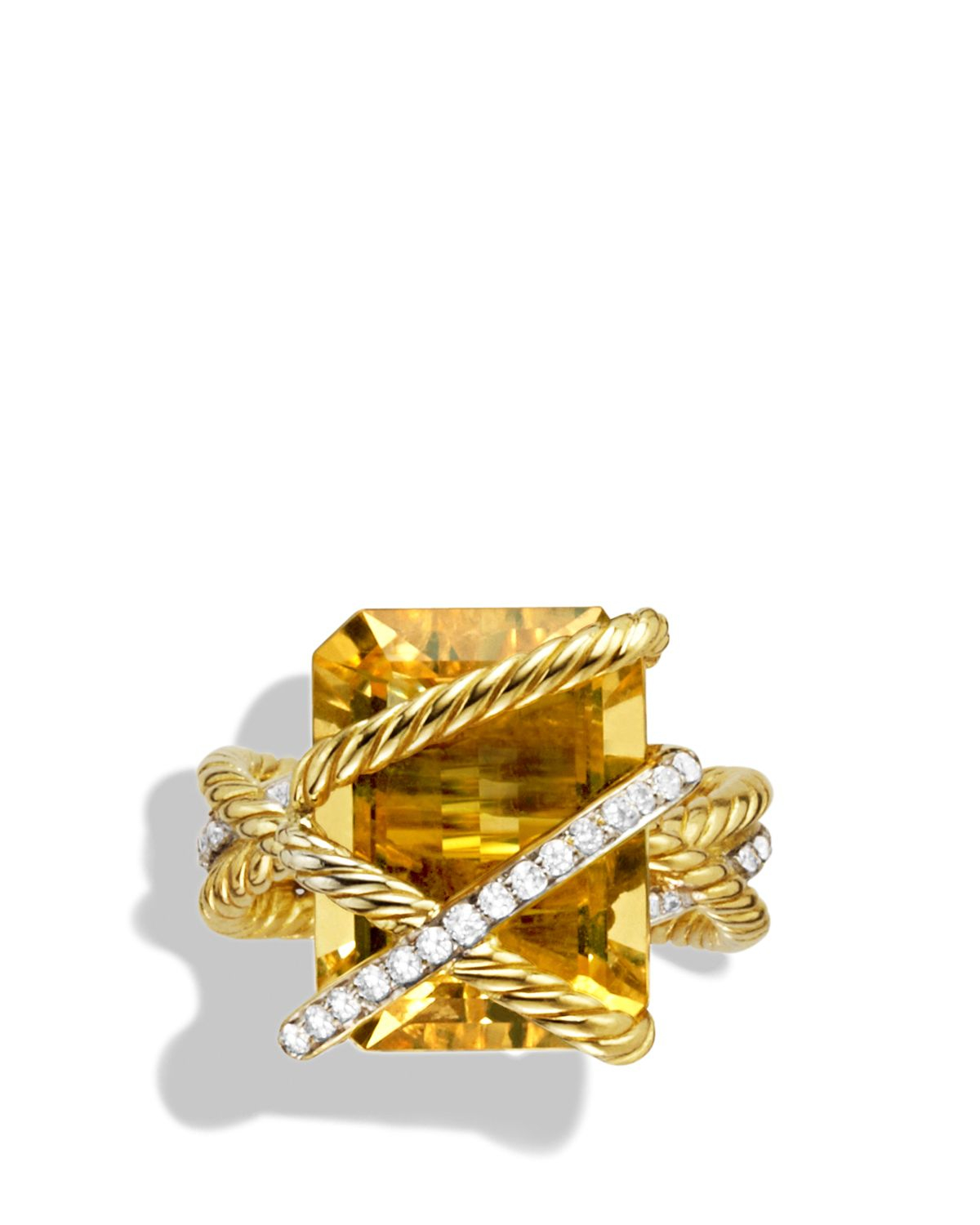 David Yurman Cable Wrap Ring With Champagne Citrine & Diamonds In Gold