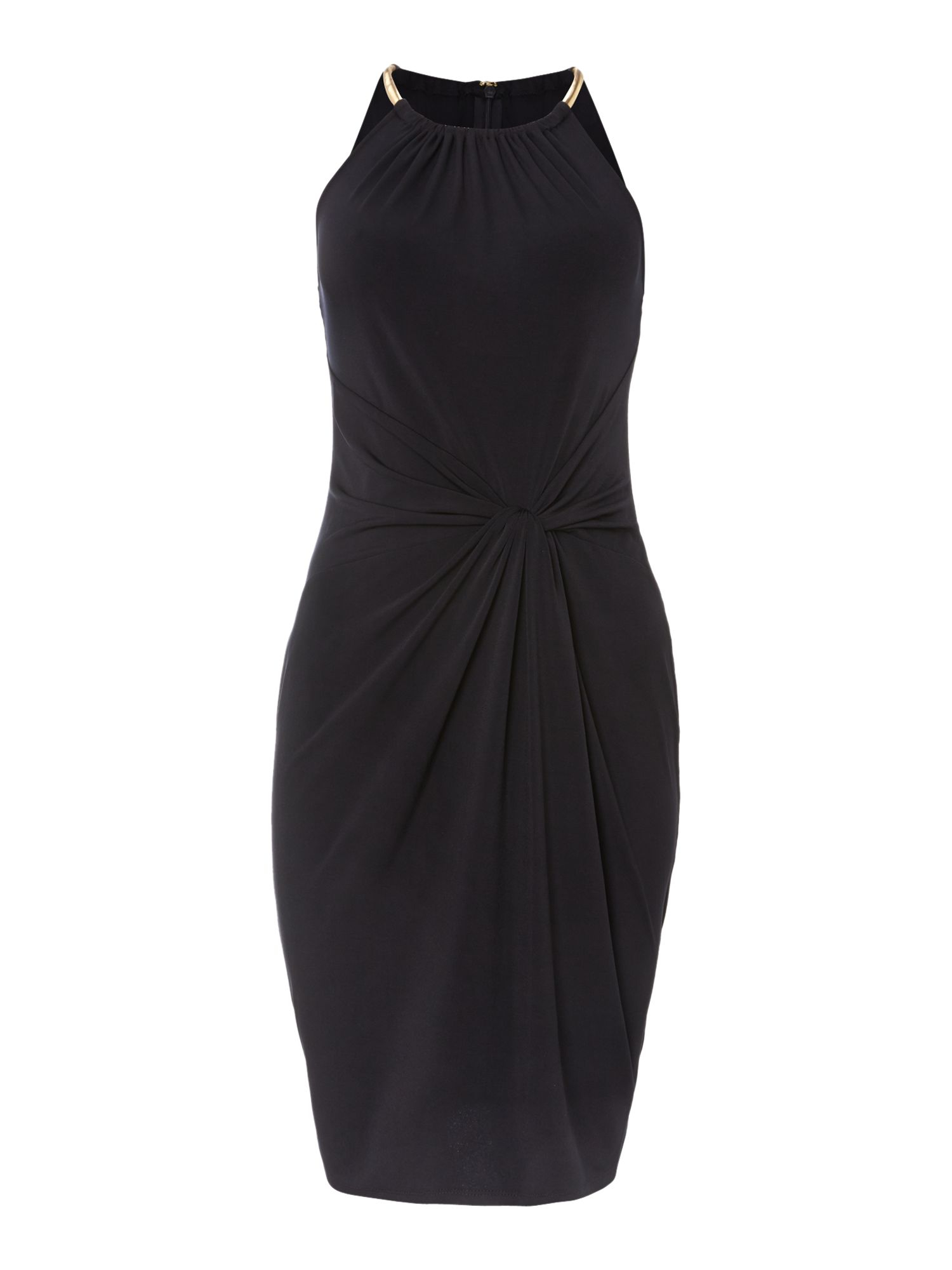 Michael Kors Knotted Front Dress with Chain Halter Neck in Blue (Navy) | Lyst