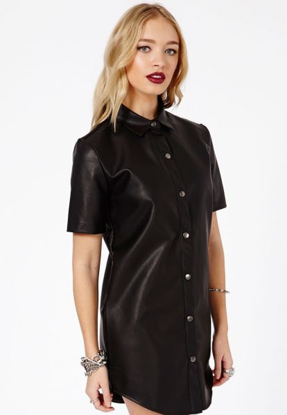 Missguided Agata Faux Leather Shirt Dress In Black Lyst