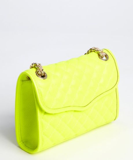Rebecca Minkoff Neon Yellow Diamond Quilted Leather Mini Affair Braided Chain Strap Shoulder Bag ...
