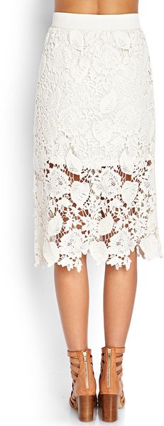 Love 21 Crochet Lace Midi Skirt In White Cream Lyst 9785