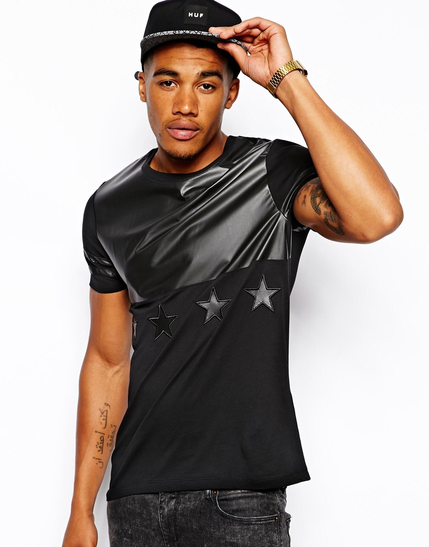 Asos T-Shirt With Leather Look Yoke And Applique in Black for Men ...