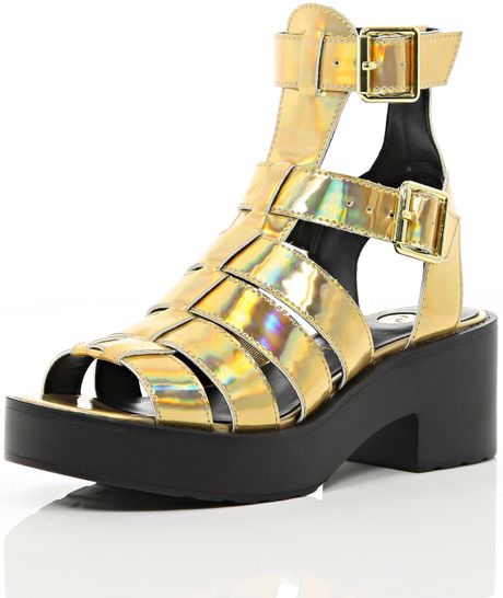 River Island Gold Chunky High Leg Gladiator Sandals in Gold (Yellow ...