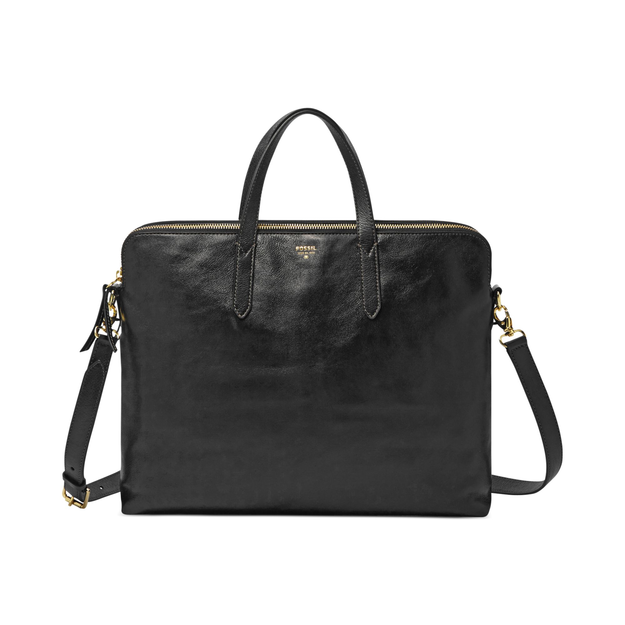 Fossil Sydney Leather Work Bag In Black 