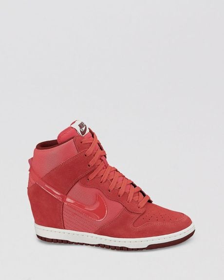 Nike Lace Up High Top Wedge Sneakers Womens Dunk Sky Hi Essential In Red Geraniumgeraniumsail 6076