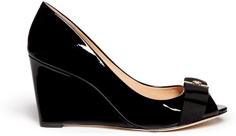 tory burch black patent leather wedge