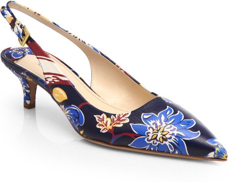 Prada Floral-Print Leather Slingback Pumps in Floral | Lyst