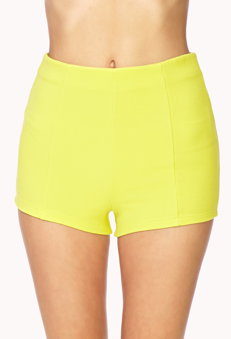 Forever 21 Ribbed Highwaisted Shorts in Yellow (LIME)