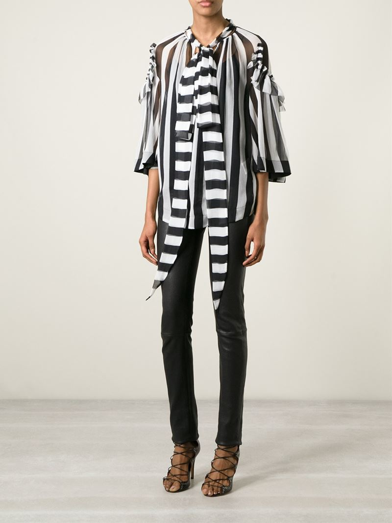 Lyst Givenchy Striped Pussy Bow Blouse In Black