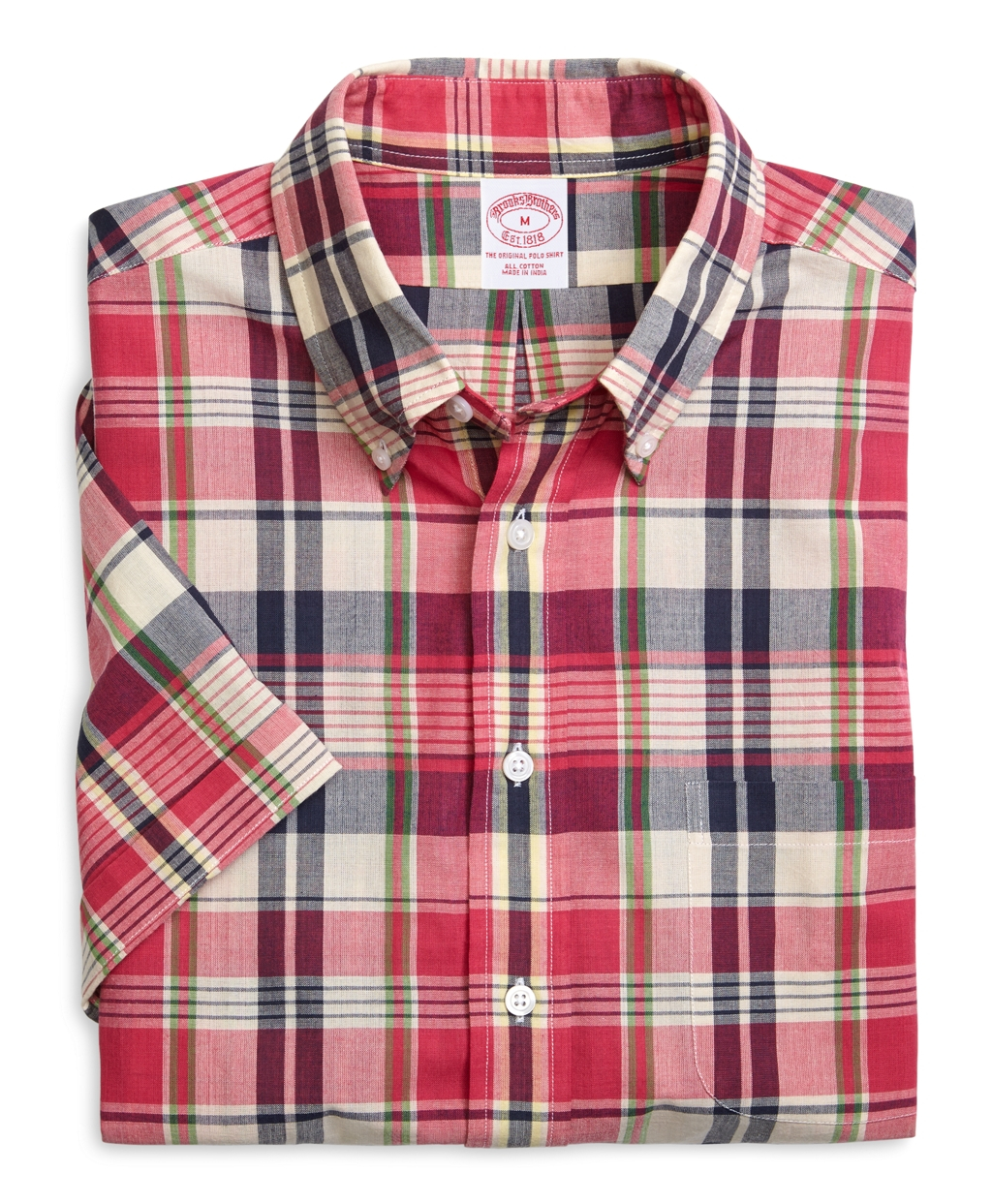 Brooks Brothers Regular Fit Plaid Madras Shortsleeve Sport Shirt in