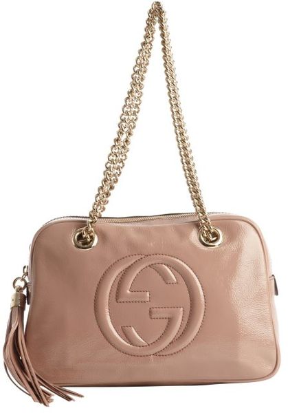 Gucci Dark Powder Patent Leather Chain Strap Shoulder Bag in Beige (powder) | Lyst