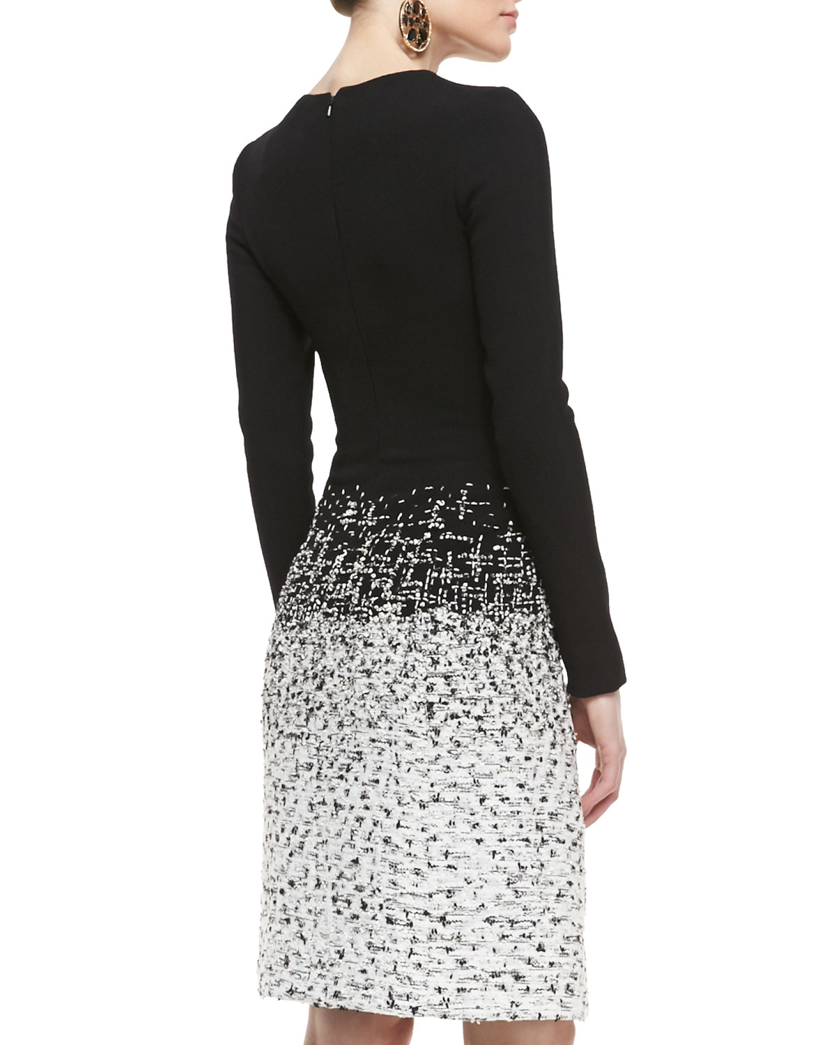 Lyst Oscar De La Renta Long Sleeve Tweed Skirt Dress In Black