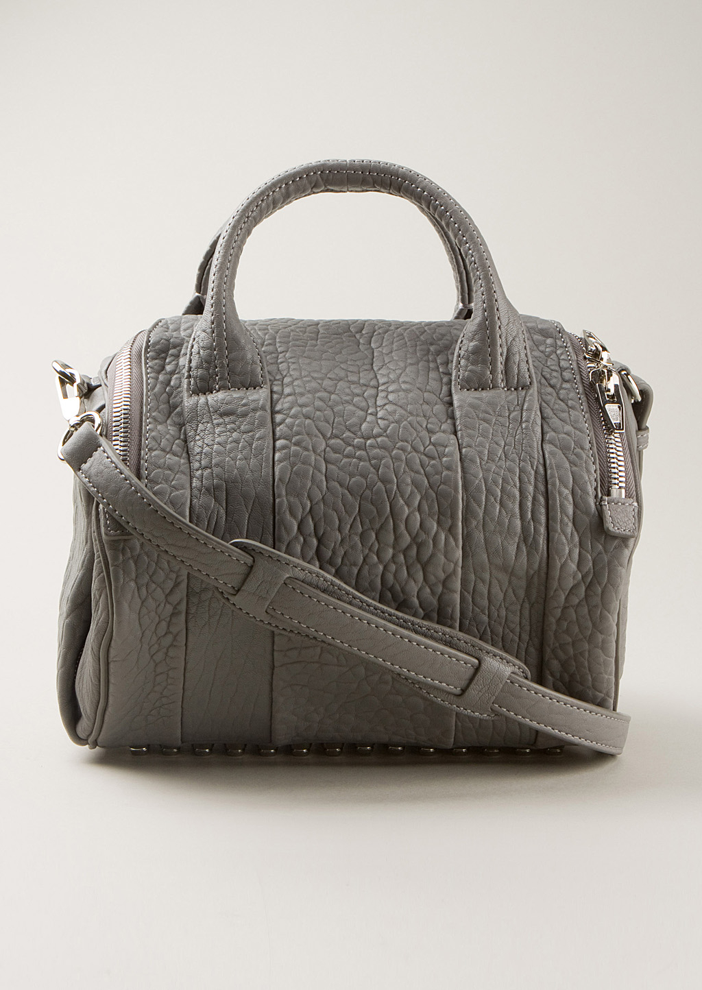Alexander Wang Grey Textured Leather Studded Rockie Handbag in Gray (grey) | Lyst
