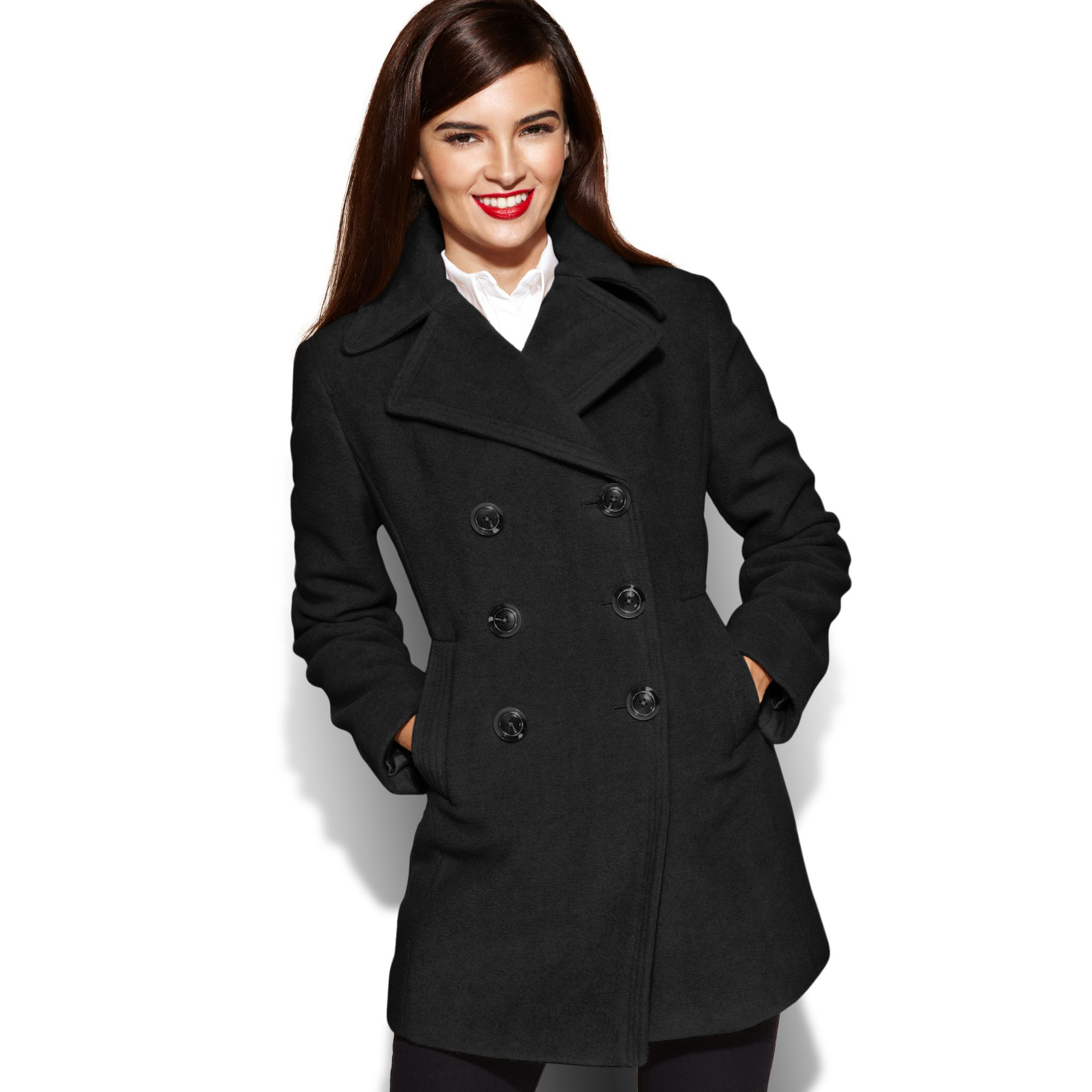 Kenneth Cole Reaction Double Breasted Wool Blend Pea Coat In Black Lyst