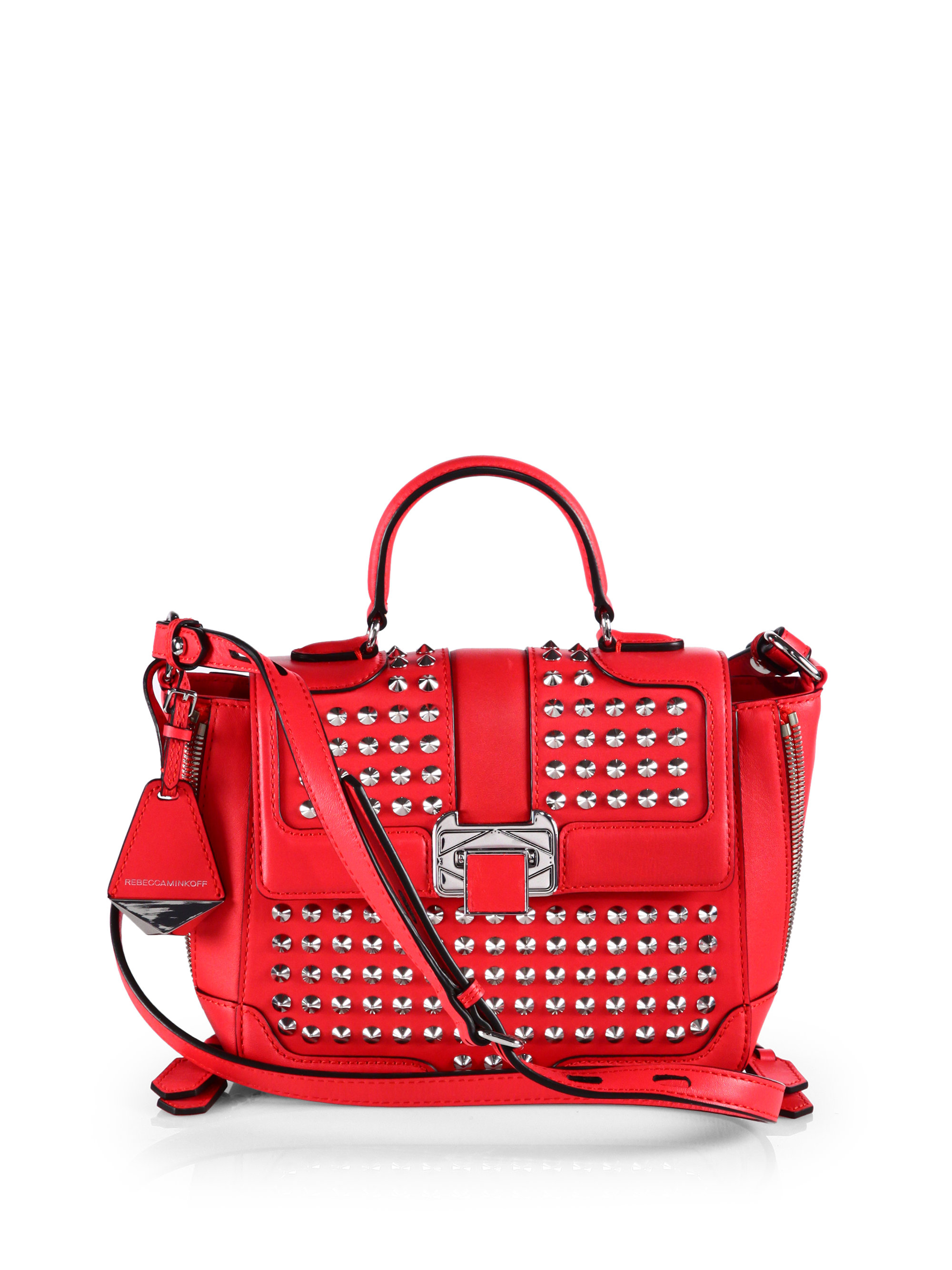 Rebecca Minkoff Elle Mini Studded Crossbody Bag in Red | Lyst